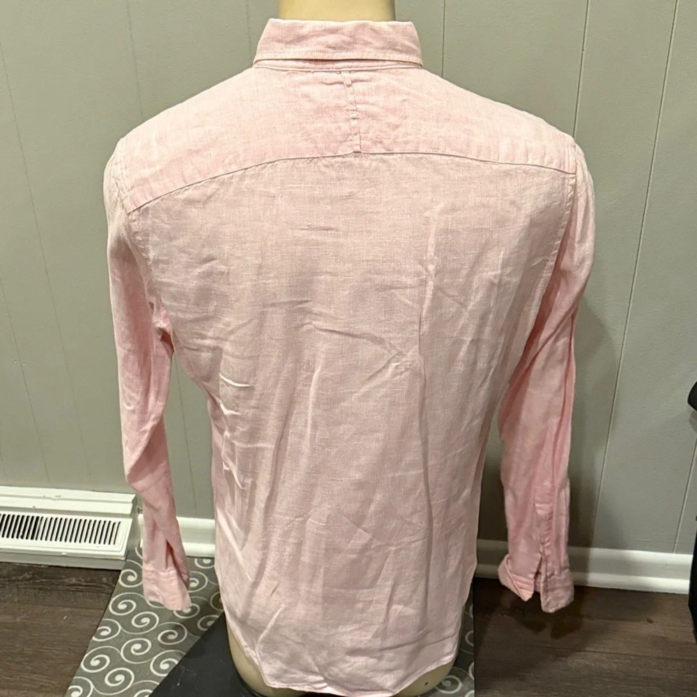 E Banana Republic Linen Medium Soft Pink Button-Down Shirt Office Casual Preppy